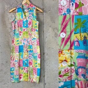 Y2k Sharon young pastel floral patchwork sleeveless shirt midi dress xs 2